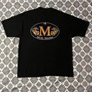VTG Y2K 2000s 00s Marine Corps Air Station Miramar Military Emblem Black Tee